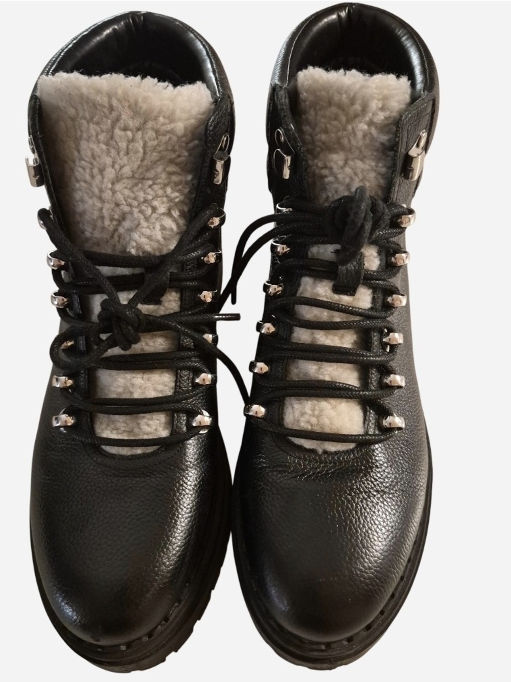 Marc Fisher Black Lace-Up Faux-Shearling Ankle Boots Size 8